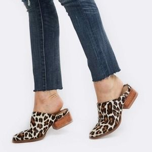 Able Miriam Leopard Print Calf Hair Pointed Toe Mule 9.5